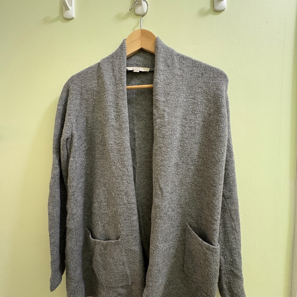 LOFT Gray Open Front Cardigan